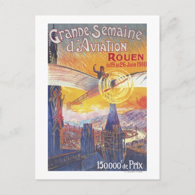 Cartão Postal Rouen, França - Piloto e avião (Frente)