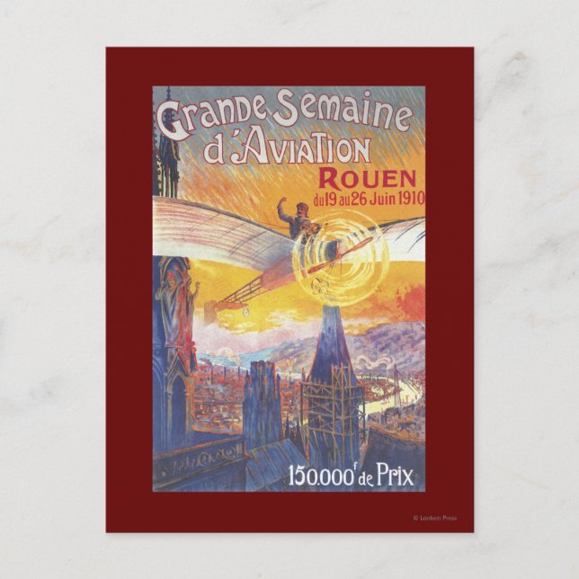 Cartão Postal Rouen, França - Piloto e avião (Frente)