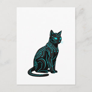 Cartão Postal Roupas de Jogador de Gato Futurístico Ciberpunk Cy