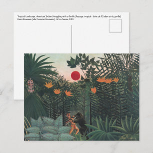 Cartão Postal Rousseau - Paisagem Tropical, Índio e Gorila