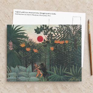 Cartão Postal Rousseau - Paisagem Tropical, Índio e Gorila