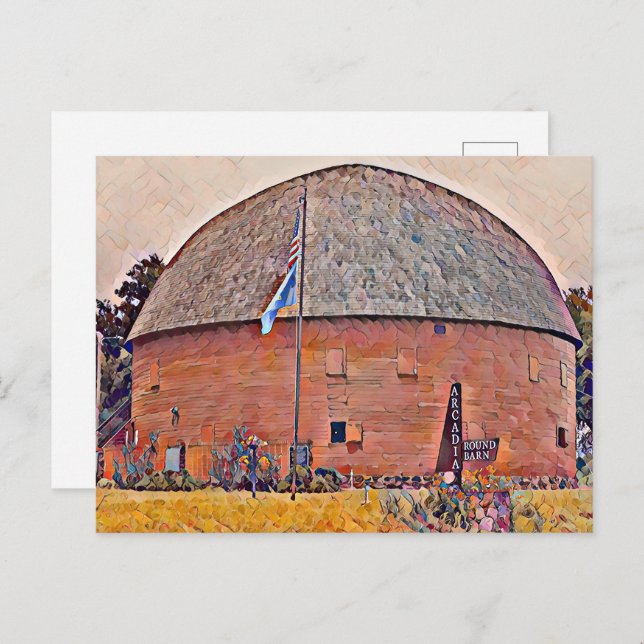 Cartão Postal Route 66 Arcadia Round Barn Oil Painting (Frente/Verso)