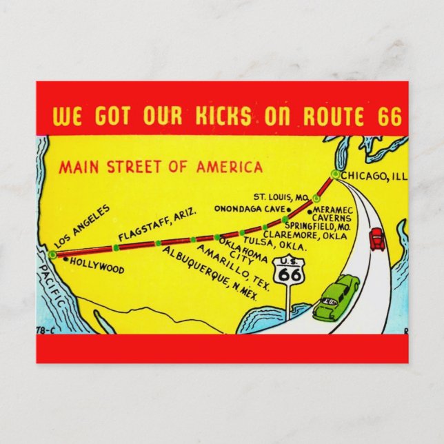 Cartão Postal  Route 66 - Got our Kicks Postcard (Frente)
