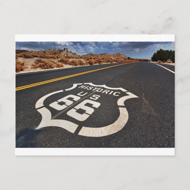 Cartão Postal route 66 road sign USA travel hot rod (Frente)