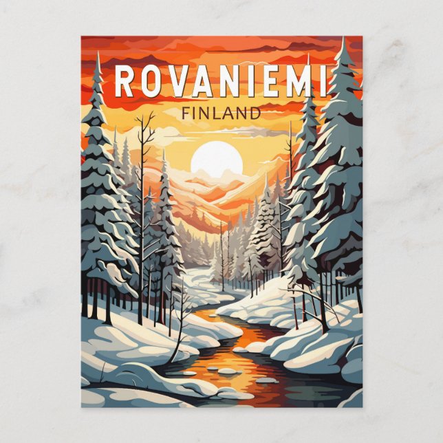 Cartão Postal Rovaniemi Finlândia Viagem Arte Vintage (Frente)