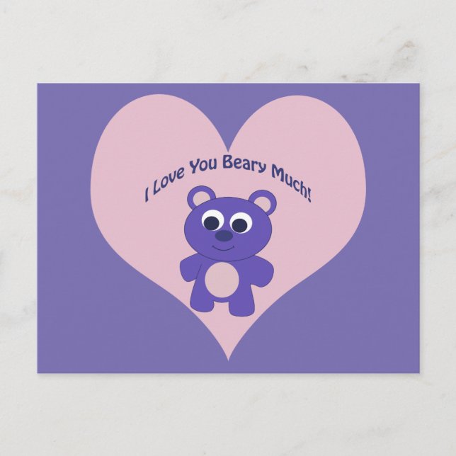 Cartão Postal Roxo, amo-te Beary Much! (Frente)