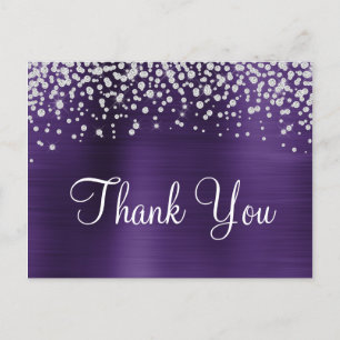 Cartão Postal Roxo Escuro Folha de Diamante Confete Obrigado