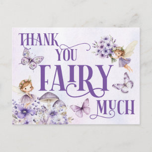 Cartão Postal Roxo Floral Muito Obrigado Fada
