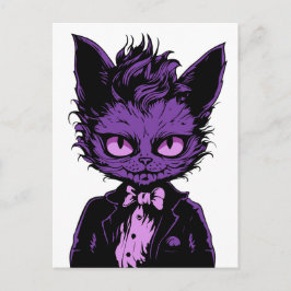 Cartão Postal Roxo Halloween Cat