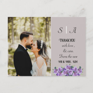 Cartão Postal roxo minimal Cinza Suave e Preto Foto Obrigado