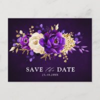 Roxo Real Violeta Dourado Floral Salve a Data Pos