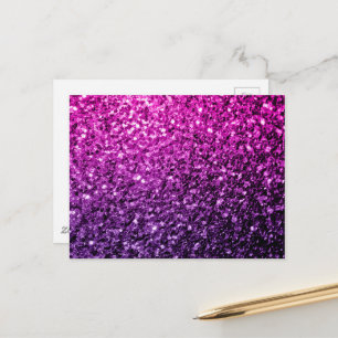 Cartão Postal Roxo Rosa Ombre brilho falso faísca
