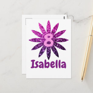 Cartão Postal Roxo Rosa Ombre brilho flor Nome idade personaliza