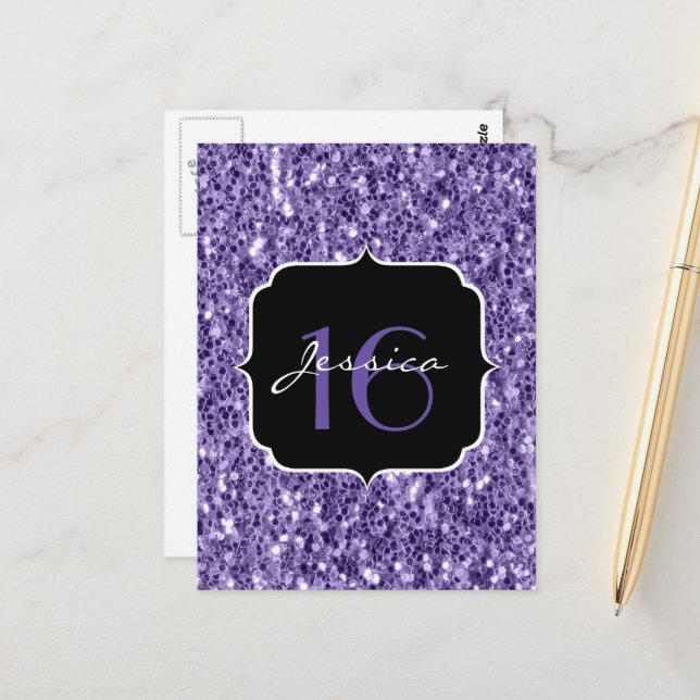 Cartão Postal Roxo ultravioleta brilho faísca Doce 16 (Frente/Verso In Situ)