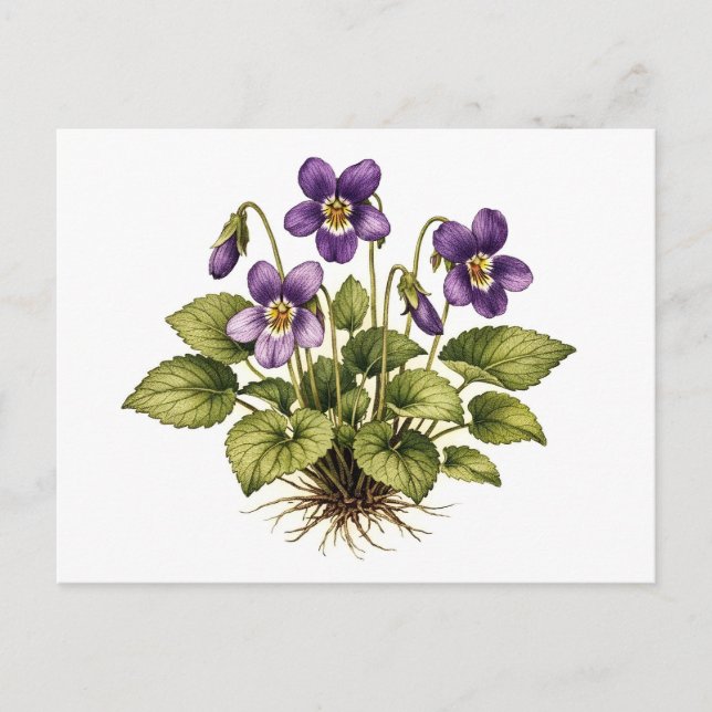 Cartão Postal Roxo Violeta Estilo Botânico Vintage  (Frente)