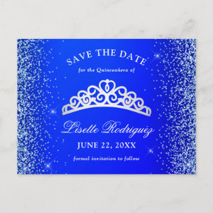 Cartão Postal Royal Blue e Silver Quinceanera salvam a data