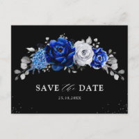 Royal Blue White Silver Floral Salve a Data Postc