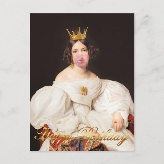 Cartão Postal Royal Burst chiclete rosa Diva Feliz aniversário (Frente)