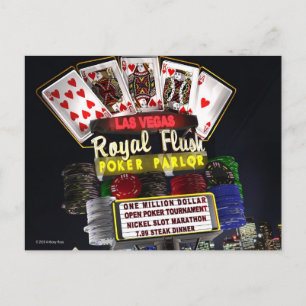 Cartão Postal Royal Flush Poker FantaSign Retro Neon Sign Night