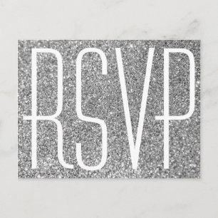 Cartão Postal RSVP Branco e Glitter Silver Faux