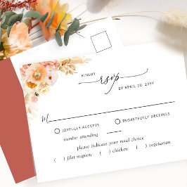 Cartão Postal RSVP c/sem refeições, cor de pêssego e cor de lara