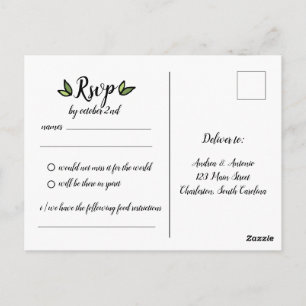 Cartão Postal RSVP Card Rustic Green Leafy Wreath Wreath Casamen