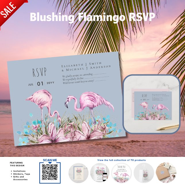 Cartão Postal RSVP - Casamento de Praia Tropical do Blushing Fla (Criador carregado)