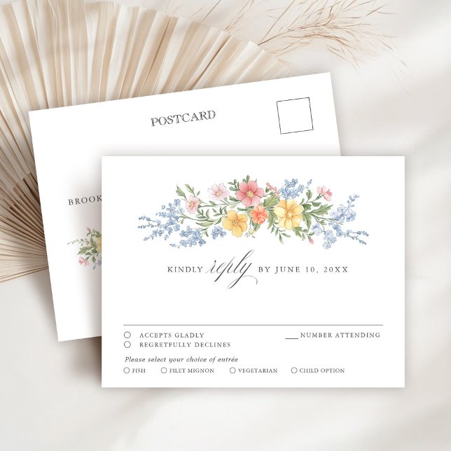 Cartão Postal RSVP Chic Floral do Primavera do Jardim do Pastel  (Soft Pastel Ornate Spring Garden Floral chic RSVP Postcard)