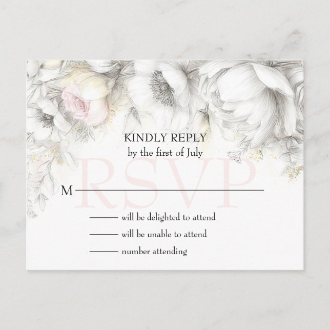 Cartão Postal RSVP Classic Modern Ivory and Blush Floral  (Frente)