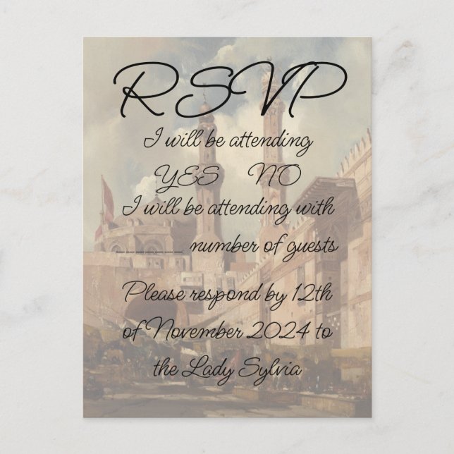 Cartão Postal RSVP com pintura 'A Cairo Bazaar' (Frente)