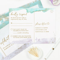 RSVP de Arte Moderna Dourada da Lavanda Turquoise