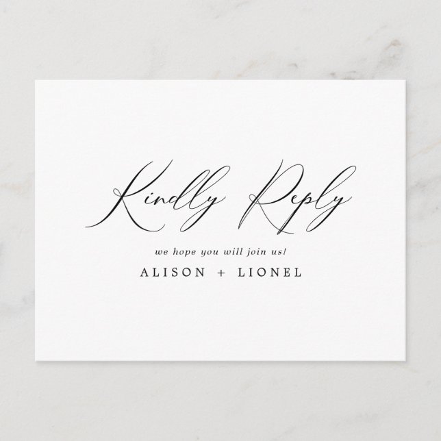 Cartão Postal RSVP de Caligrafia Negra Elegante (Frente)
