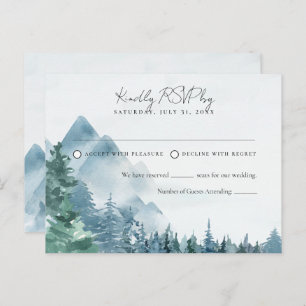 Cartão Postal RSVP de Casamento Azul com Dusty Rustic Watercolor