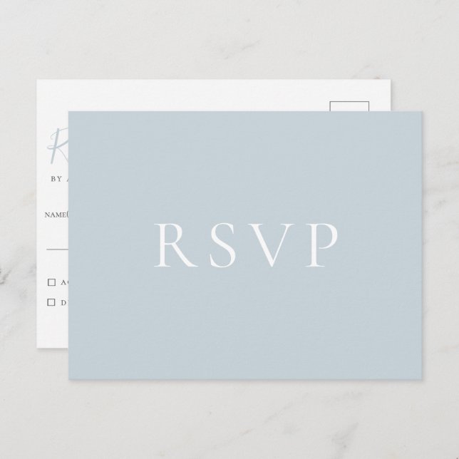 Cartão postal RSVP de Casamento Azul Minimalista (Frente/Verso)