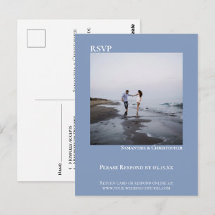Cartão Postal RSVP de Casamento Azul Simples e Moderno de Foto M