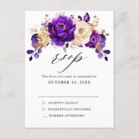 RSVP de Casamento Botânico Dourado Violeta Real