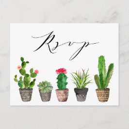 Cartão Postal RSVP de casamento com suculentas e cactus em vaso