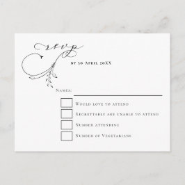 Cartão Postal RSVP de Casamento da Tipografia de Leafy Black