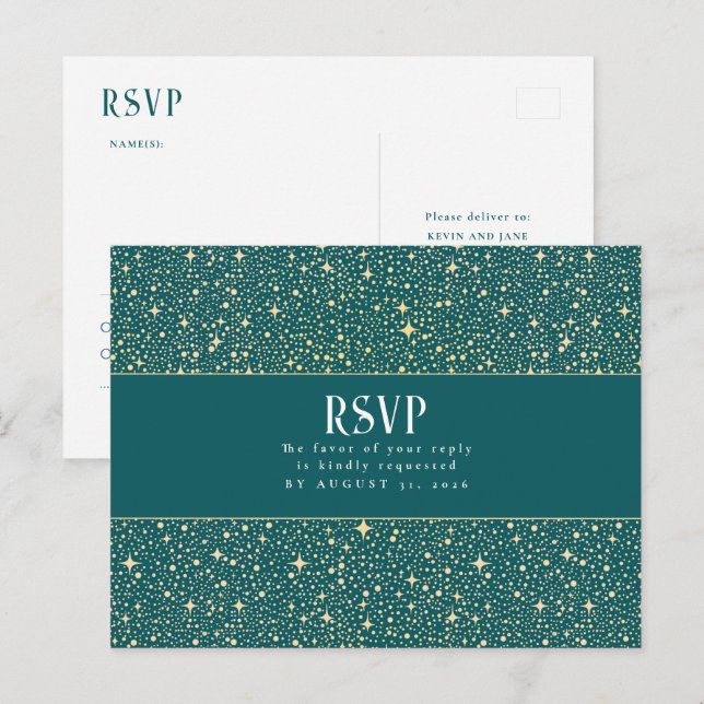 Cartão Postal RSVP de Casamento das Estrelas Noturnas (Frente/Verso)