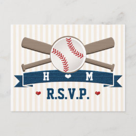 Cartão postal RSVP de Casamento de Baseball Monogr