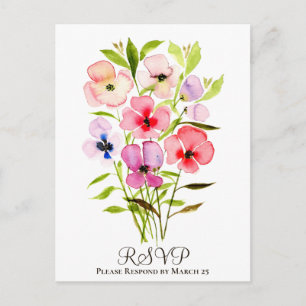 Cartão Postal RSVP de Casamento de Buquê Floral Colorida Waterc