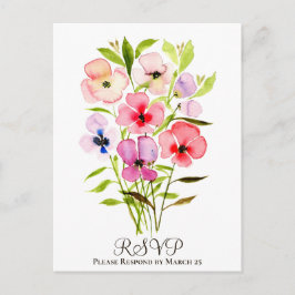 Cartão Postal RSVP de Casamento de Buquê Floral Colorida Waterco