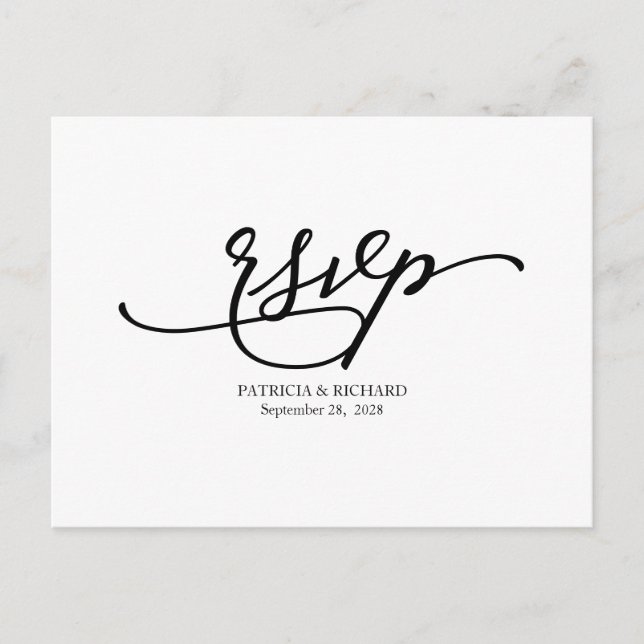 Cartão Postal RSVP de Casamento de Caligrafia Elegante Simples (Frente)