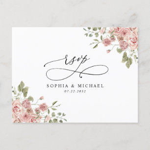 Cartão Postal RSVP de Casamento de Código QR Botânico Floral Cor
