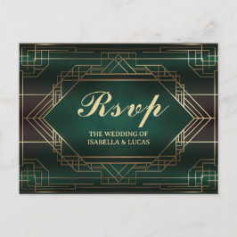 Cartão Postal RSVP de Casamento de Emerald Green Roaring 20s