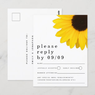 Cartão Postal RSVP de Casamento de Girassol Amarelo Russo