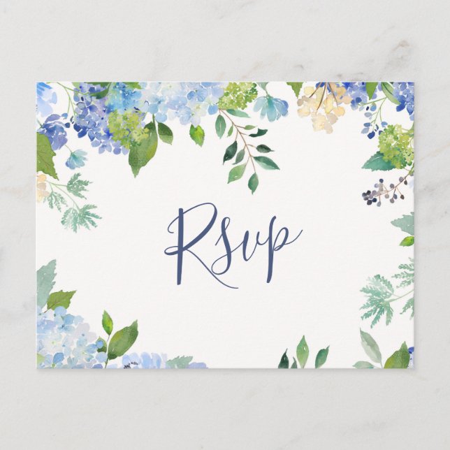 Cartão Postal RSVP de Casamento de Hydrangeas Azul com Escolha d (Frente)