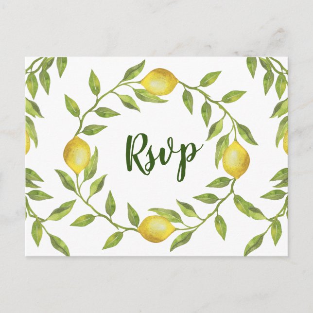 Cartão Postal RSVP de Casamento de Lemons e Greenerescência com  (Frente)