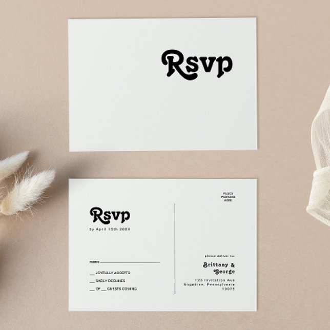 Cartão postal RSVP de Casamento de Letra Retroativ (Criador carregado)