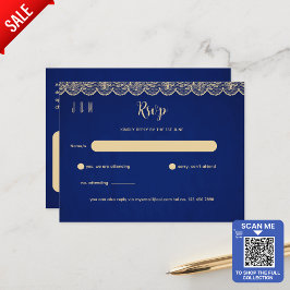 Cartão Postal RSVP De Casamento De Localidade Dourada Azul Para 
